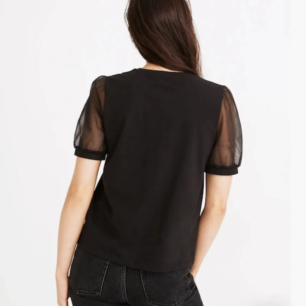 Madewell Women’s Black Sheer-Sleeve Knit Top Size Large - Picture 3 of 9